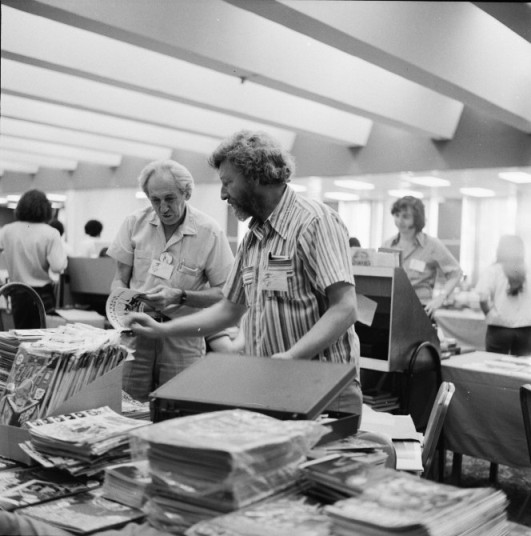 Ken Krueger (center foreground) and William Crawford at 1974 Comic-Con