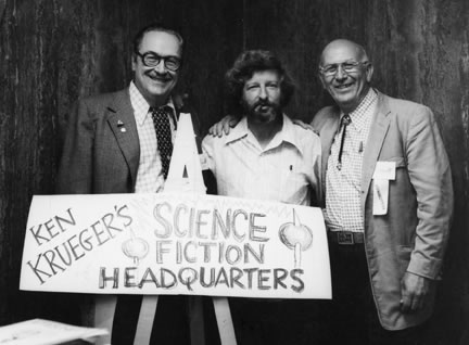 Chairman Ken Krueger (center), Fan #1 Forry Ackerman (left), and professional photographer Walt Daugherty at Comic-Con #1 in 1970