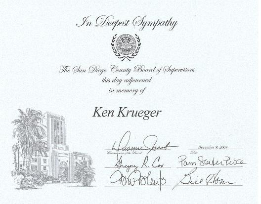 San Diego County Board of Supervisors Adjournment Honoring Ken Krueger